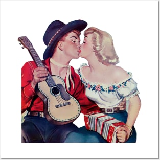 Valentine's day country couple kissing and making music Posters and Art